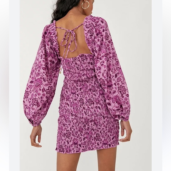 Free People Purple scrunch Sheath Dress with Bishop Sleeves - Picture 2 of 10